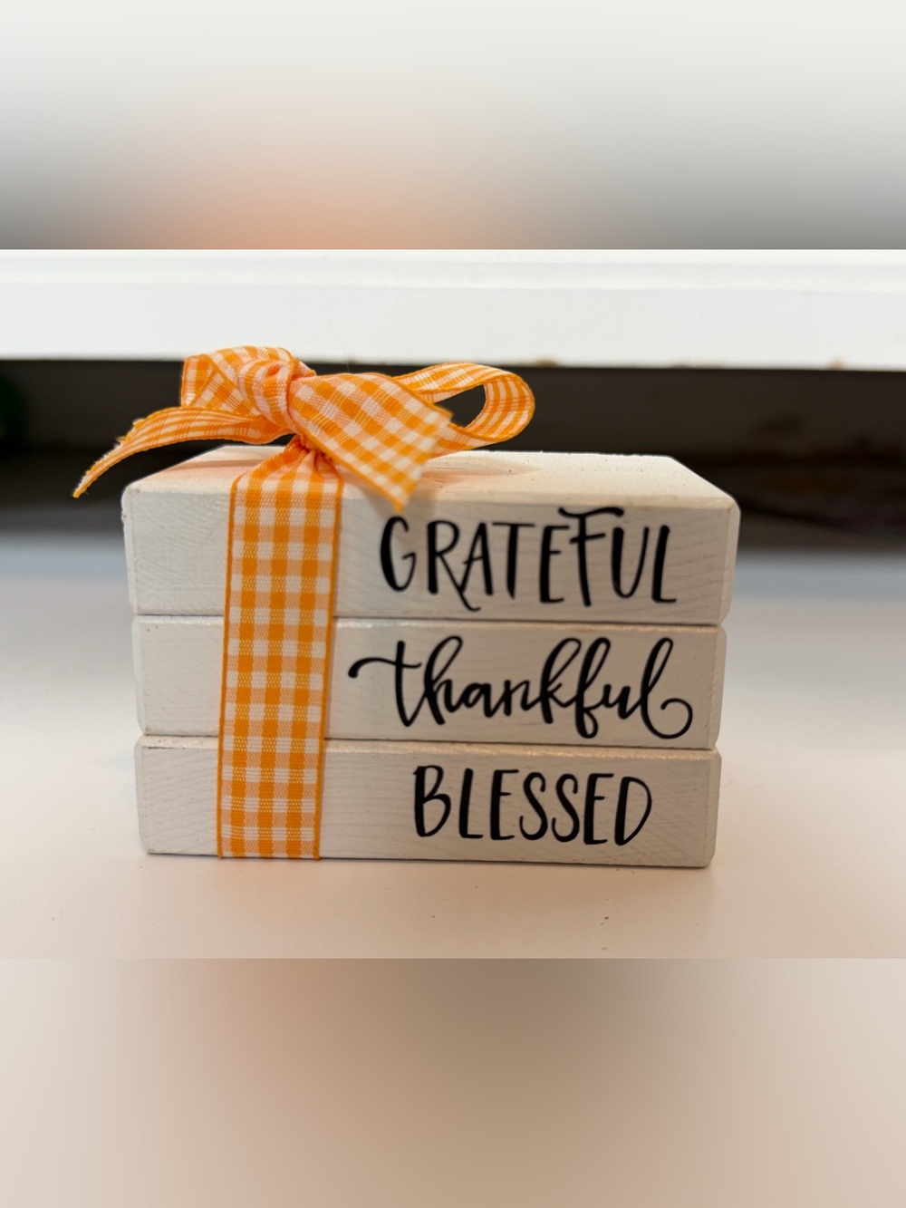 Grateful, Thankful, Blessed Wooden Book Stack